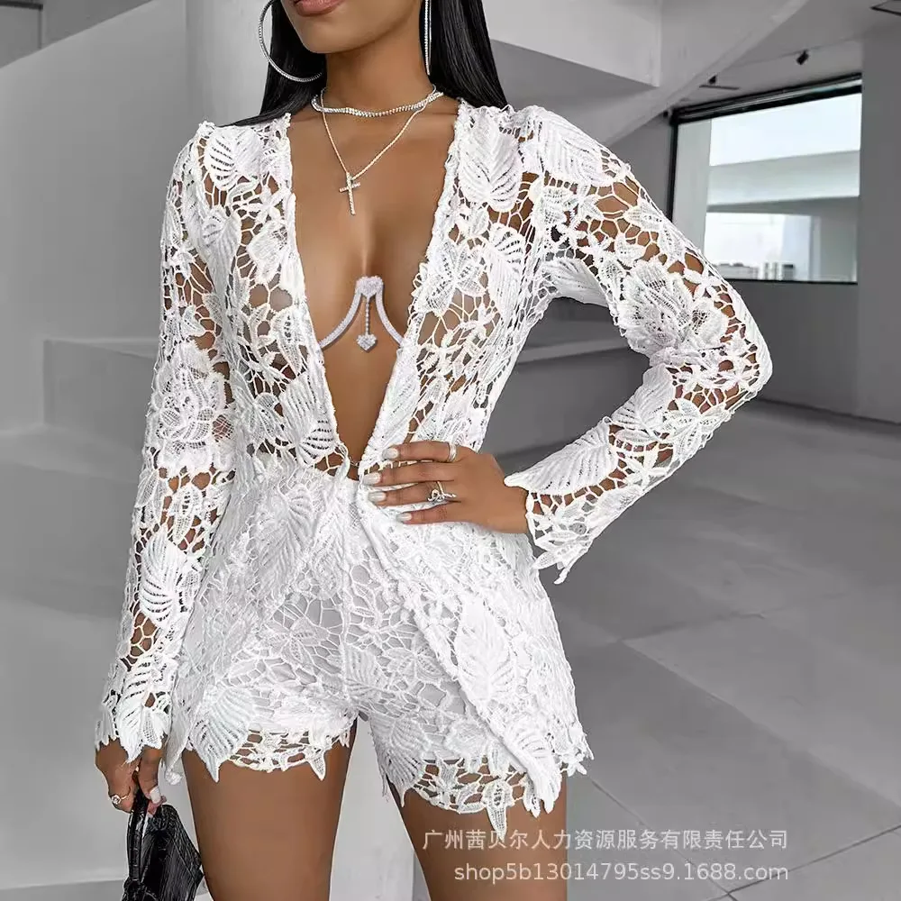 Linen Shirt Breathable - Women Sexy Short Sets Hollow Out