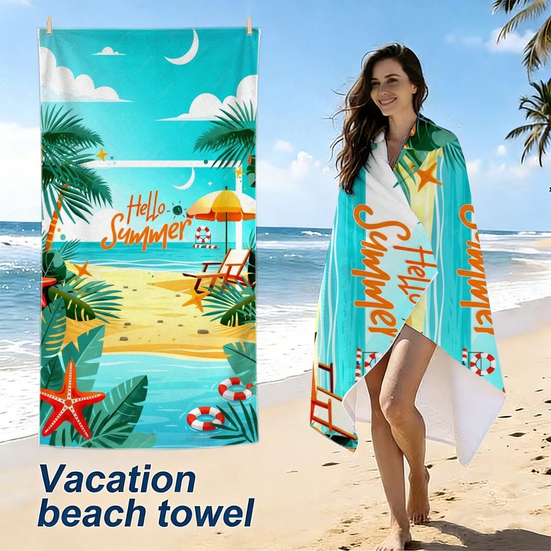 Beach Towel Large - Boho Floral Conch Palm Leaf Print