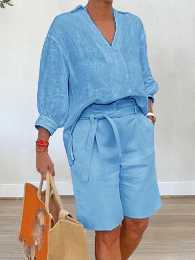 Linen Shirt Breathable - Women Suits Elegant Style Two Piece