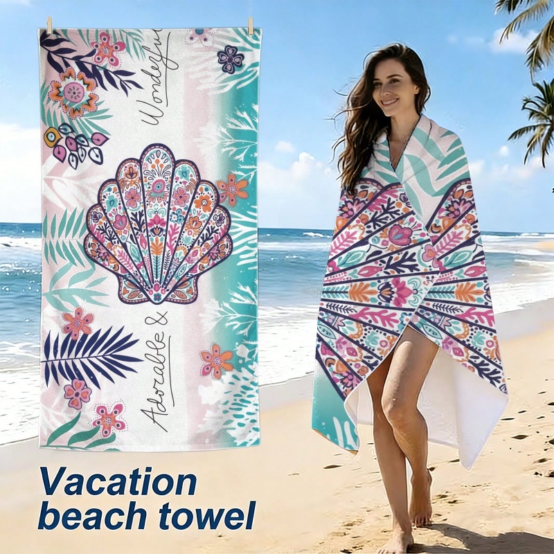 Boho Floral Conch Palm Leaf Pr - Beach Towel Large recension och pris