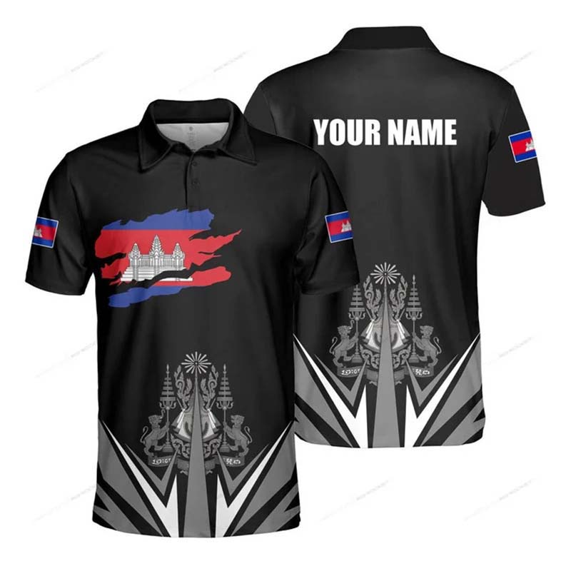 Custom Name Cambodia Flag Grap - Shirt Camp Collar recension och pris
