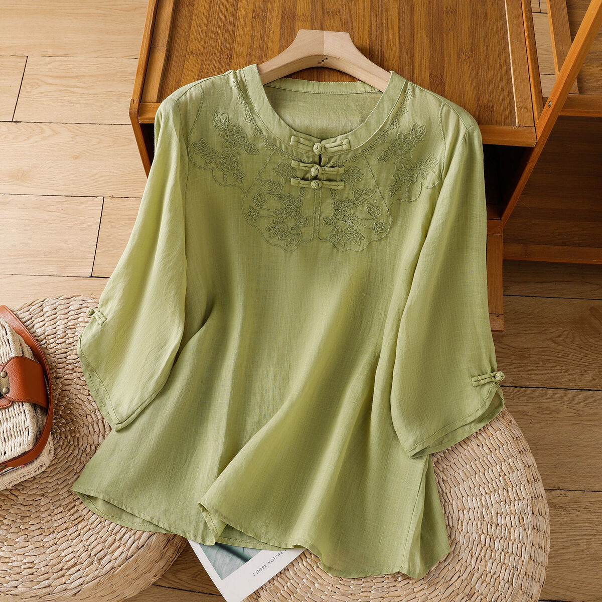 Chinese Style Round Collar But - Shirt Camp Collar recension och pris