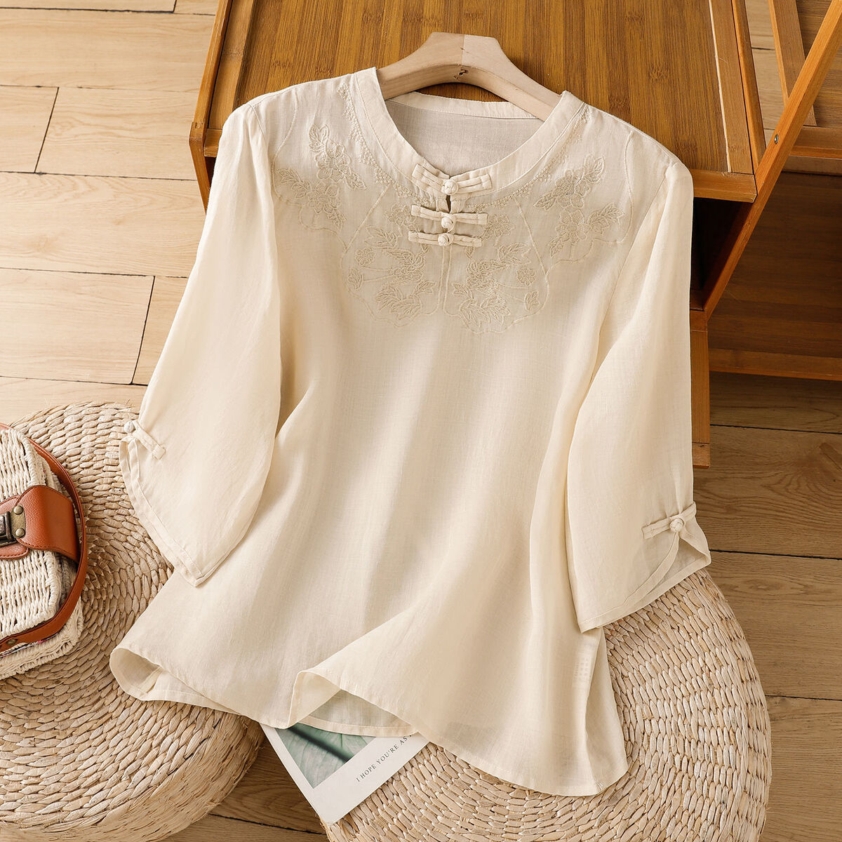 Chinese Style Round Collar But - Shirt Camp Collar recension och pris