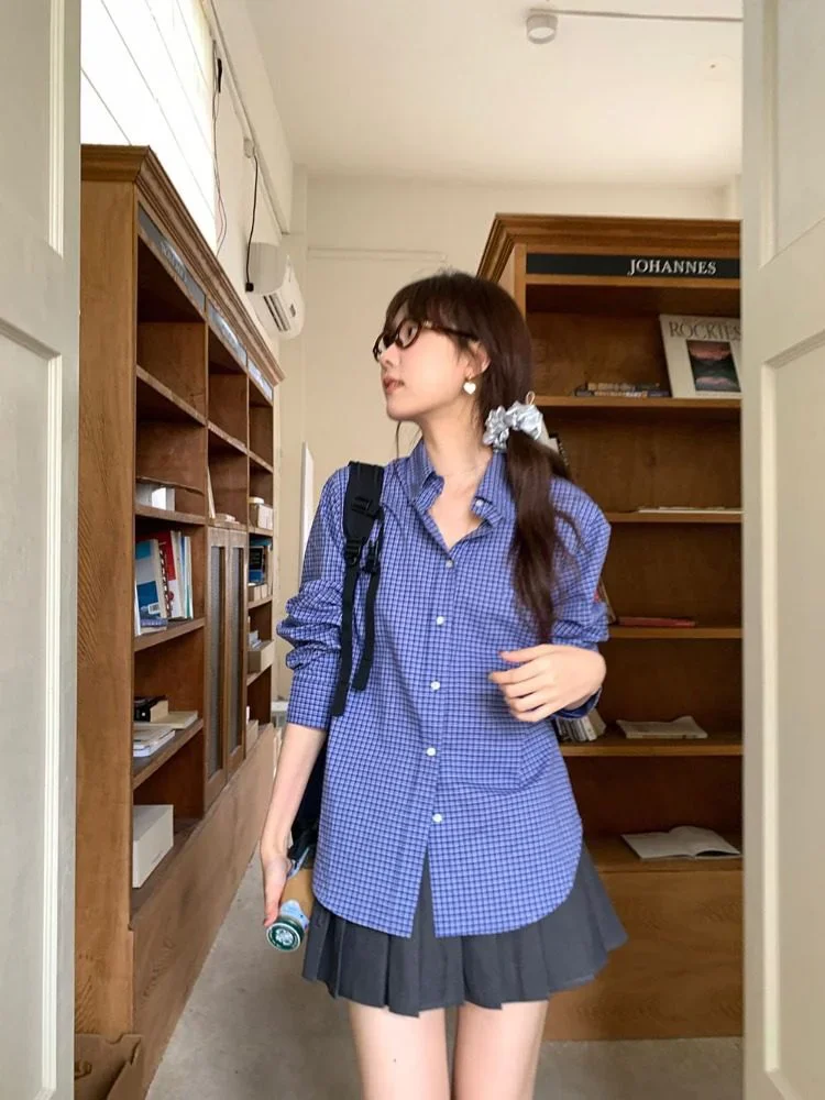Vintage Blue Plaid Shirts for  - Shirt Camp Collar recension och pris