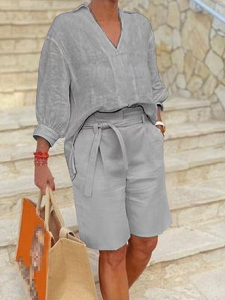 Women Suits Elegant Style Two  - Linen Shirt Breathable recension och pris