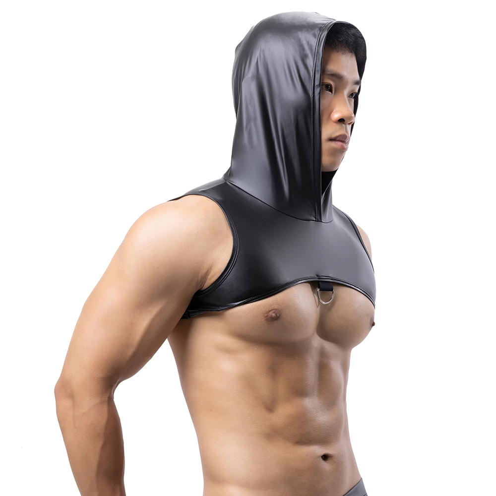 Men Faux Leather Hooded Fitnes - Tank Top Muscle recension och pris