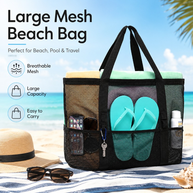 Mesh Beach Bag Large Capacity  - Beach Towel Large recension och pris