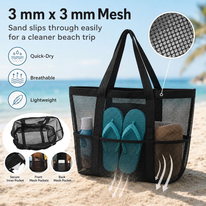 Mesh Beach Bag Large Capacity  - Beach Towel Large recension och pris