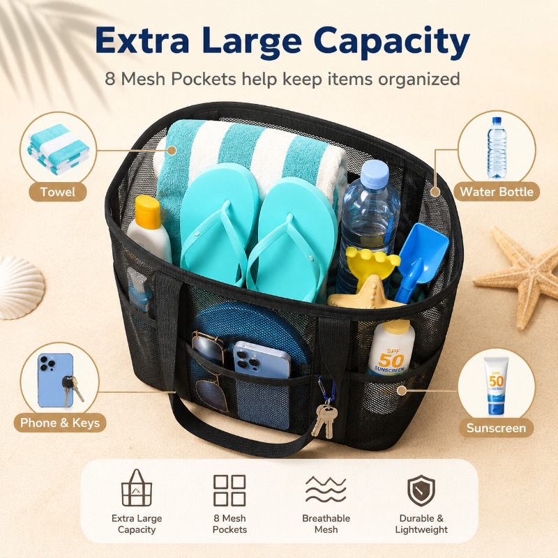 Mesh Beach Bag Large Capacity  - Beach Towel Large recension och pris